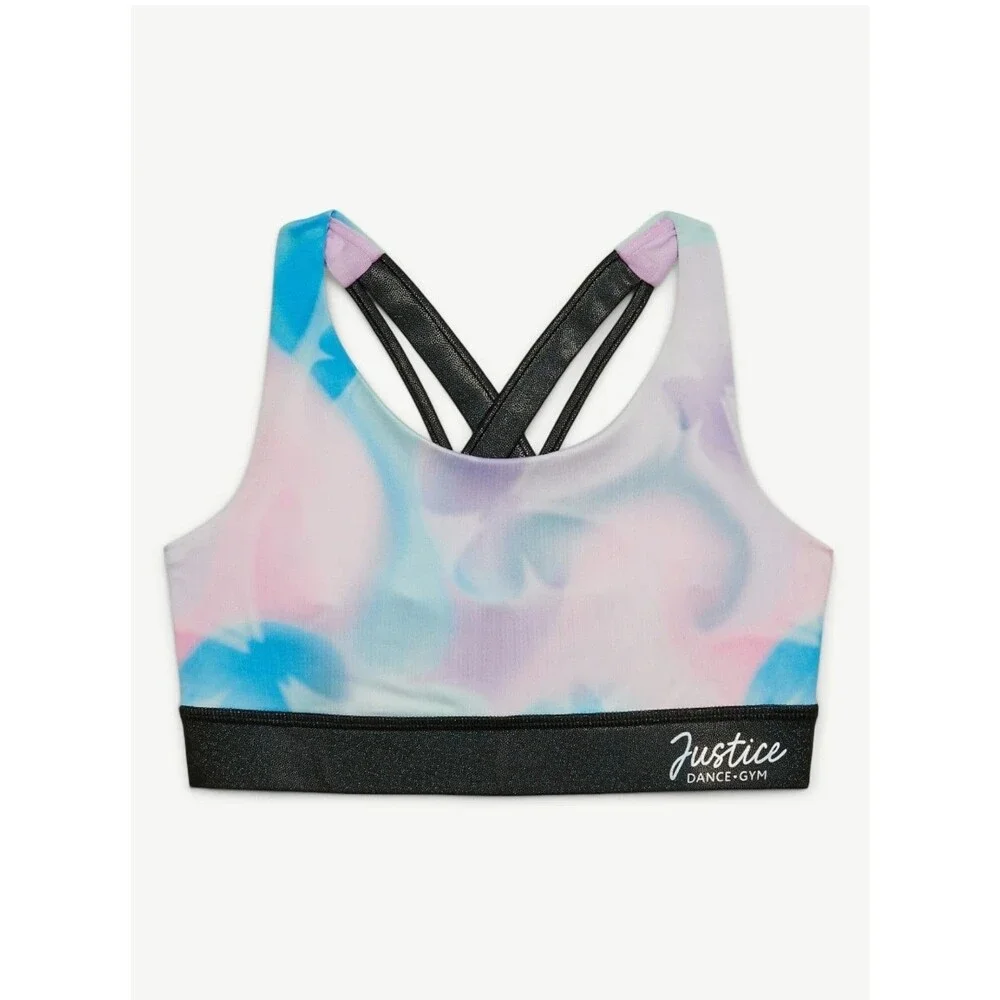 NEW Justice Strappy Back Sports Bra Butterfly Print Girls Medium 10